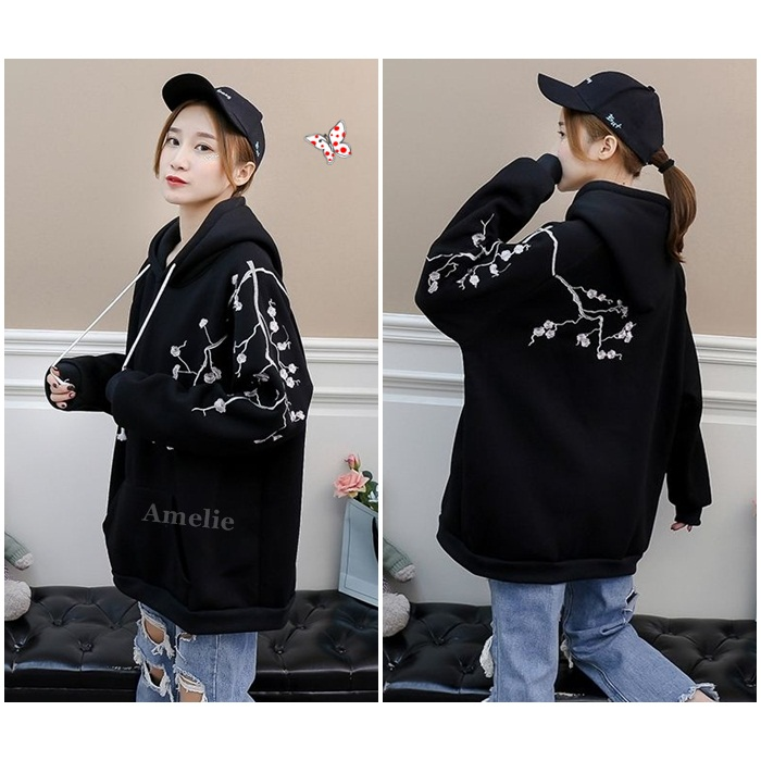 Sakura Sweater KPOP Hoodie Wanita Korea Import AB736575 Hitam
